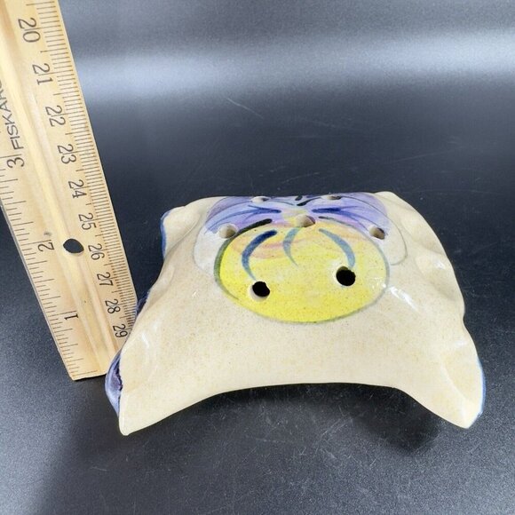 TB Pots Pottery Flower Frog Holder Hand Painted Made In Maine Stoneware Vintage - Picture 4 of 15